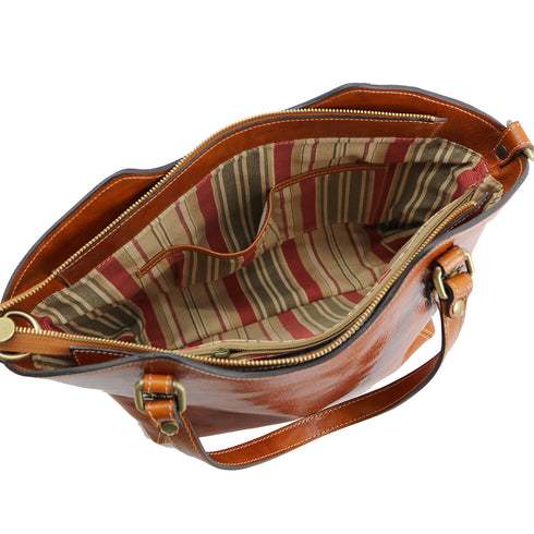 Floto Italian leather shoulder bag handbag women's Ischia  in Olive honey brown 5